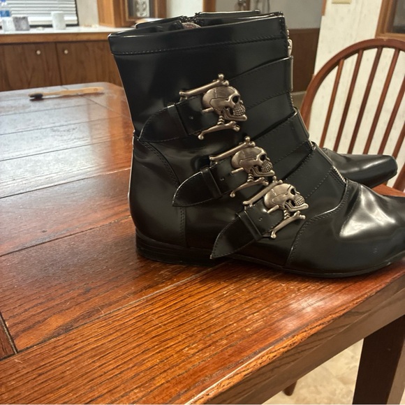 Demonia Brogue 06 Ankle Boot Men’s 12 Unisex Black Nappa Faux Leather Skulls - Picture 6 of 15